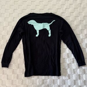 Victoria’s Secret PINK Black and Mint Green Dog Long Sleeve Top, Women’s Small